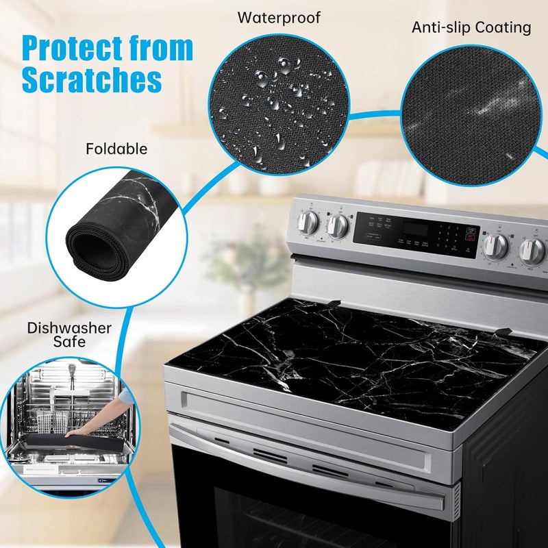 PAHTTO Stove Top Cover for Electric Stove (28.5”x 20.5”), Heat Resistant Glass Stove Top Cover, Cooktop Protector for Glass/Ceramic Stoves, Dishwasher Safe Natural Rubber, Black Marble - Image 2